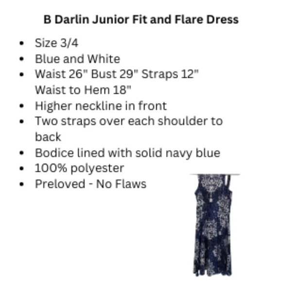 B Darlin Junior Fit and Flare Dress - Size 3/4 - Picture 4 of 9
